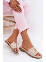 Pantofle z přírodní kůže Ploché podpatky  Nude model 22133746 - S.Barski