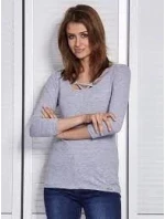 Dámská halenka CZ BZ model 19412507 Světle šedá - FPrice Dámská halenka CZ BZ model 19412507 Světle šedá - FPrice