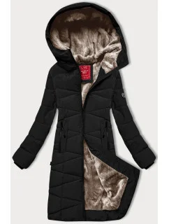 Čierna dámska zimná bunda s kožušinovou podšívkou LHD (LHD-24578)
