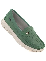 Dámske pohodlné zelené kožené poltopánky Jezzi 7075