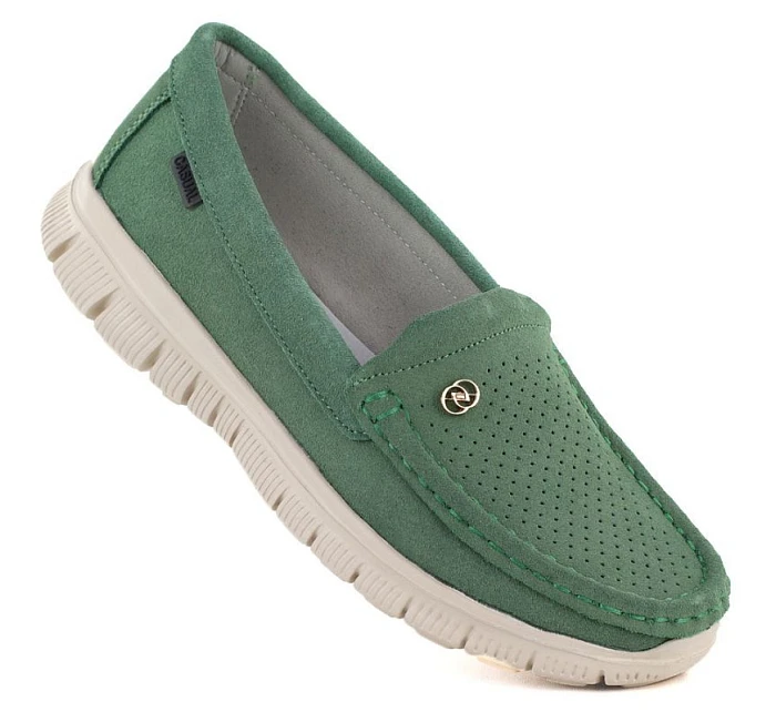 Dámske pohodlné zelené kožené poltopánky Jezzi 7075