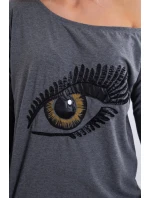 Halenka s potiskem a delšími zády v grafitové barvě Halenka s potiskem a delšími zády v grafitové barvě