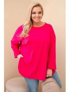 Dámská blůza Plus Size s bavlnou, kapsou a model 21837280 rukávem fuchsie - K-Fashion
