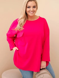 Dámská blůza Plus Size s bavlnou, kapsou a model 21837280 rukávem fuchsie - K-Fashion
