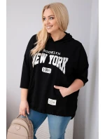 Dámská mikina Plus Size z viskózy s kapucí a klokaní kapsou černá