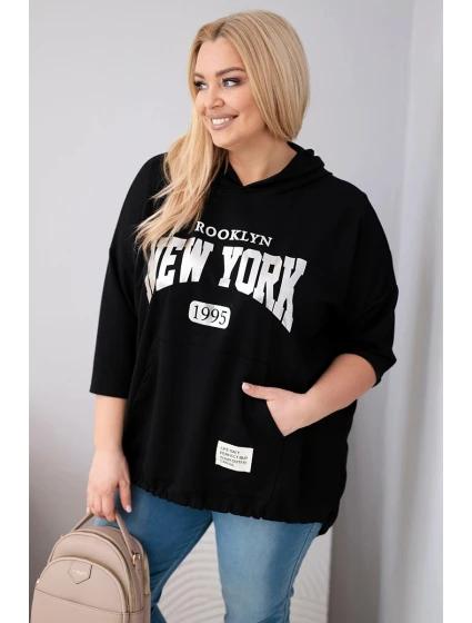Dámská mikina Plus Size z viskózy s kapucí a klokaní kapsou černá