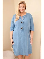Dámské bavlněné šaty Plus Size s vázáním u výstřihu džínové