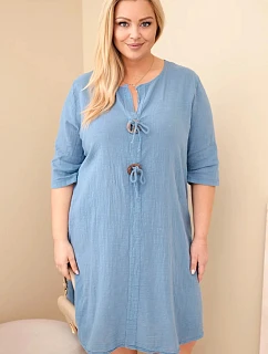 Dámské bavlněné šaty Plus Size s vázáním u výstřihu džínové