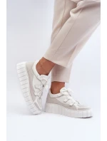 Dámské kožené sportovní boty na platformě model 21646406 světle béžové - Zazoo Dámské kožené sportovní boty na platformě model 21646406 světle béžové - Zazoo