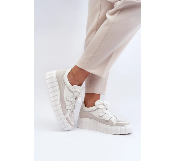 Dámské kožené sportovní boty na platformě model 21646406 světle béžové - Zazoo Dámské kožené sportovní boty na platformě model 21646406 světle béžové - Zazoo