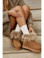 Skórzane Śniegowce Na Platformie Z Futerkiem Camel Avirisa