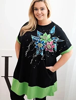 Dámske Plus veľkosť tunika s kvetinovým vzorom a dekoratívne korálky zelená