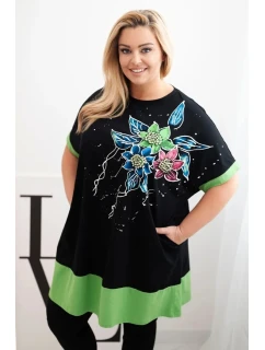 Dámske Plus veľkosť tunika s kvetinovým vzorom a dekoratívne korálky zelená