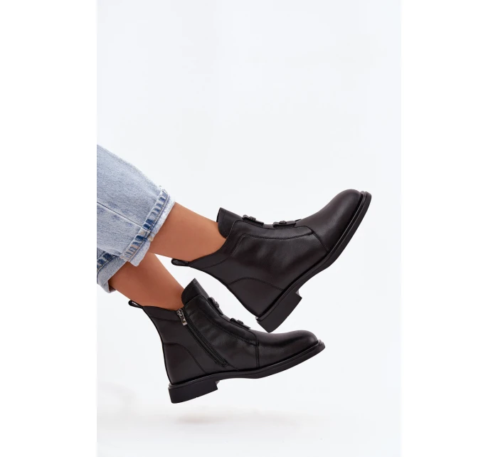 Skórzane Ocieplane Botki Damskie D&A MK52-026 Czarne