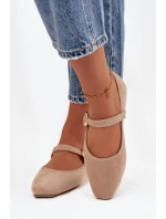 Baleríny s páskem a zlatým sponou Eko semiš Béžové model 21744478 - Boto