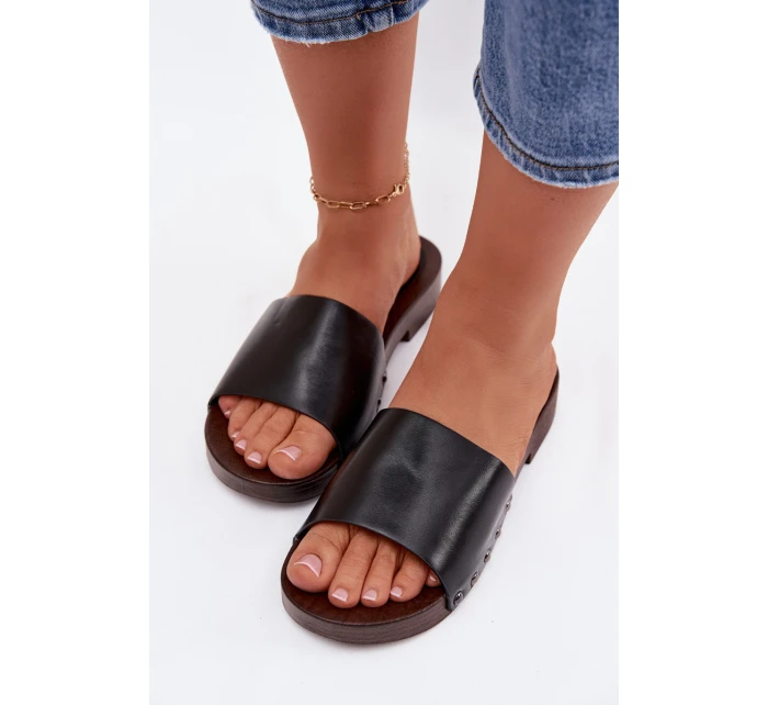 Dámské pantofle s přezkami na nízkém podpatku Černé Brinalle