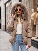 Dámská zimní prošívaná bunda s kožešinou, béžová, FashionStreet TY5994