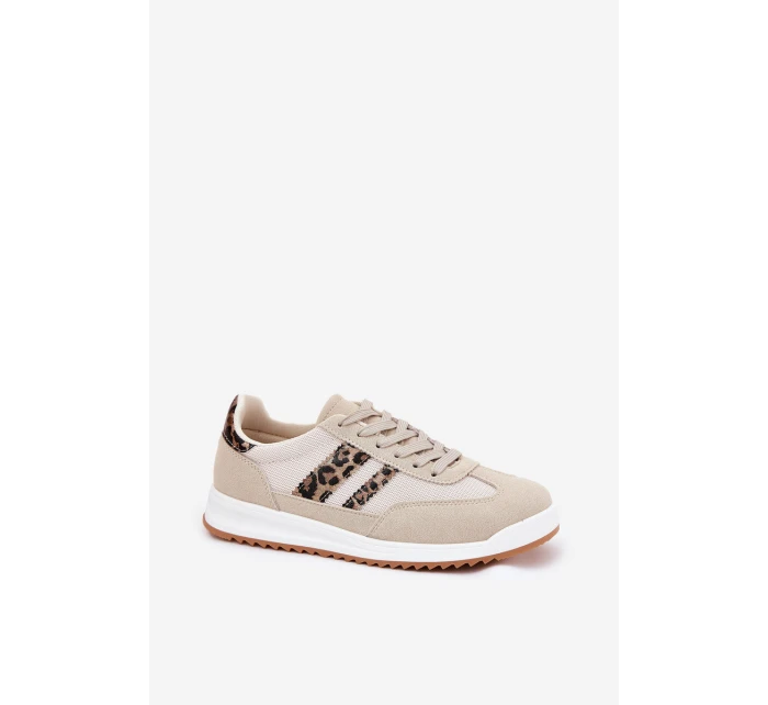 Sneakersy Damskie Z Eko Zamszu Panterka Beżowe Marinils