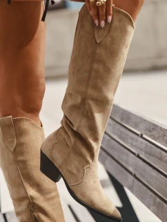 boty na podpatku z eko semiše béžové model 21710821 - Boto