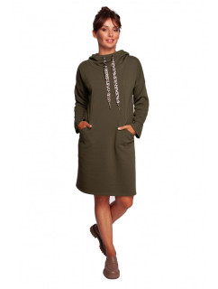 model 18004353 Šaty s vysokým límcem a leopardím vzorem olivové - BeWear