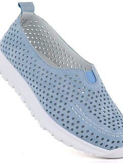 Dámske kožené ažurové modré poltopánky Vinceza 93220