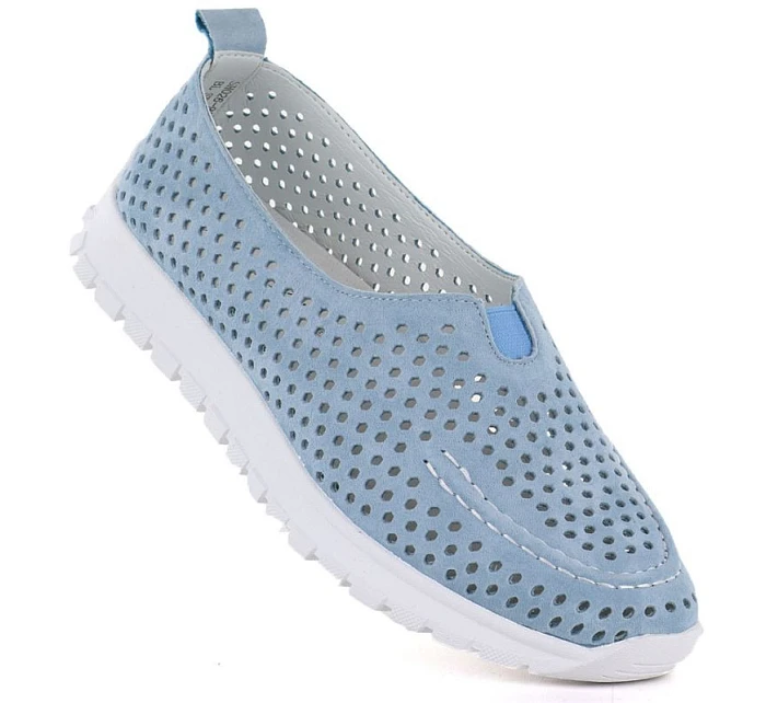 Dámske kožené ažurové modré poltopánky Vinceza 93220