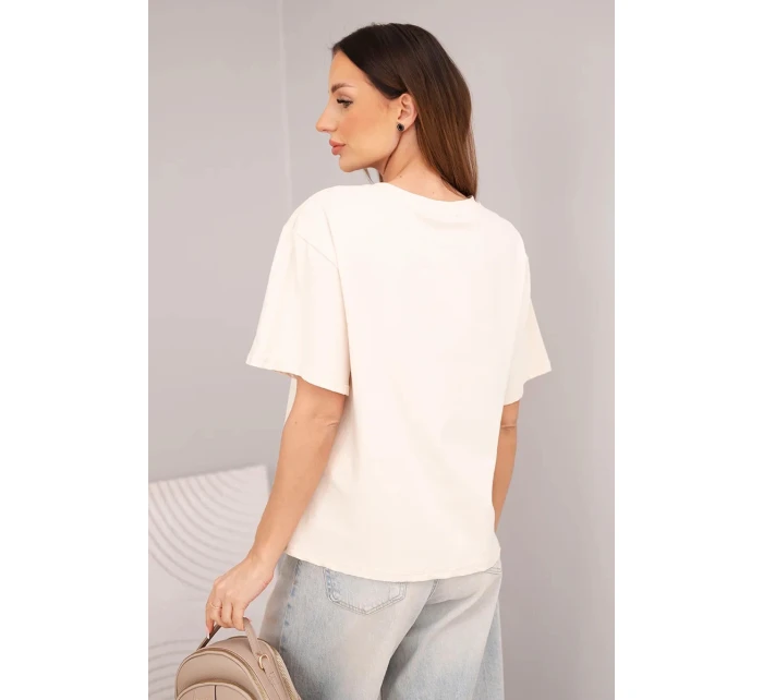 Dámská bavlněná basic halenka s krátkým rukávem béžová