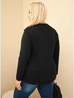 Dámská bavlněná mikina Plus Size s průsvitnou vsadkou a kapsou černá