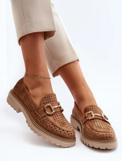 Mokasyny Damskie Ażurowe Z Ozdobą Camel Talesse