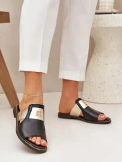 Elegantní Pantofle Z Přírodní Kůže Na Plochém Podpatku model 21684075 Černé - Zazoo