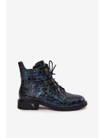 Lakierowane Botki Damskie Z Naturalnej Skóry D&A LZ52-962 Granatowe