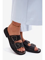 Kožené dámské pantofle s přezkami Vinceza 62304 Černé