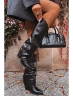 Dámske zateplené kovbojské čižmy Mavine na stĺpikovom podpätku - čierne Dámske zateplené kovbojské čižmy Mavine na stĺpikovom podpätku - čierne