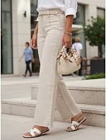 Jeansy damskie wide leg z wysokim stanem beżowe model 22155333 - FashionStreet