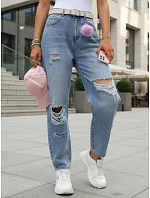 Dámske džínsy balónového strihu s odretou modrou FashionStreet UY2984