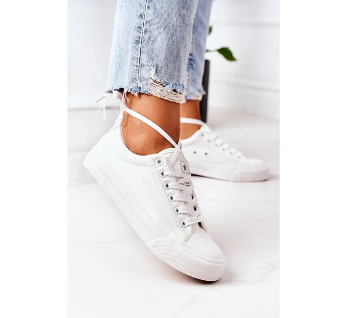 Damskie Skórzane Trampki Białe Mega