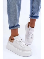 Damskie Buty Sportowe Skórzane na Platformie Białe Lemar 10150