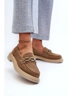 Mokasyny Damskie Zamszowe Na Płaskim Obcasie Z Ozdobą D&A TW101 Brązowe