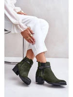Zazoo 60478 Zamszowe Botki Na Obcasie Ocieplane Zapinane Na Zamek Ciemnozielone