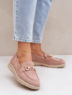 Ażurowe Mokasyny Ze Złotym Detalem I Jutową Plecionką Różowe Lainer