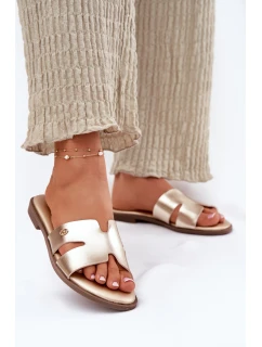 Klapki Damskie Płaskie Z Eko Skóry Złote Firvania