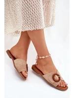 Klapki Damskie Na Płaskim Obcasie Z Klamrą Beżowe Lanoni