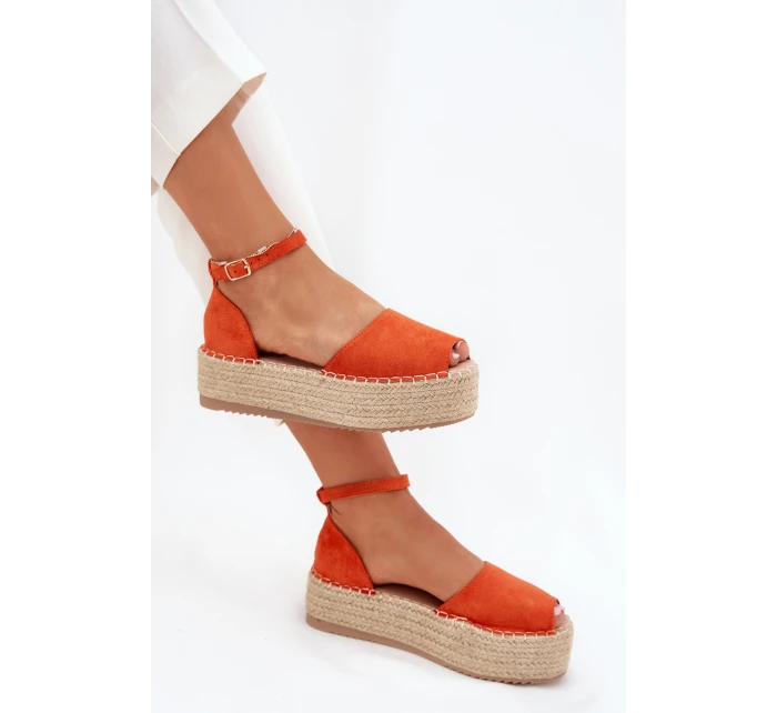 Sandały Espadryle Damskie Na Platformie Z Plecionką Pomarańczowe Selise