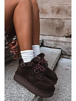 Dámské kožené semišové sněhule s šněrováním Big Star model 22386368 Hnědé - Big Star Shoes