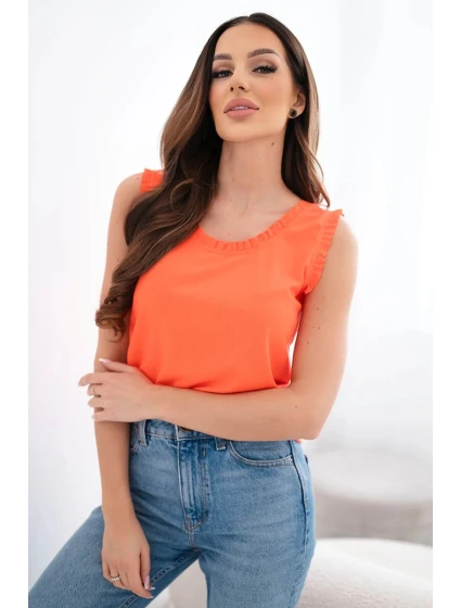 Dámská halenka z viskózy s volánkem u výstřihu oranžová