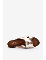 Zazoo 40236 Skórzane Klapki Damskie Na Niskim Obcasie Złote