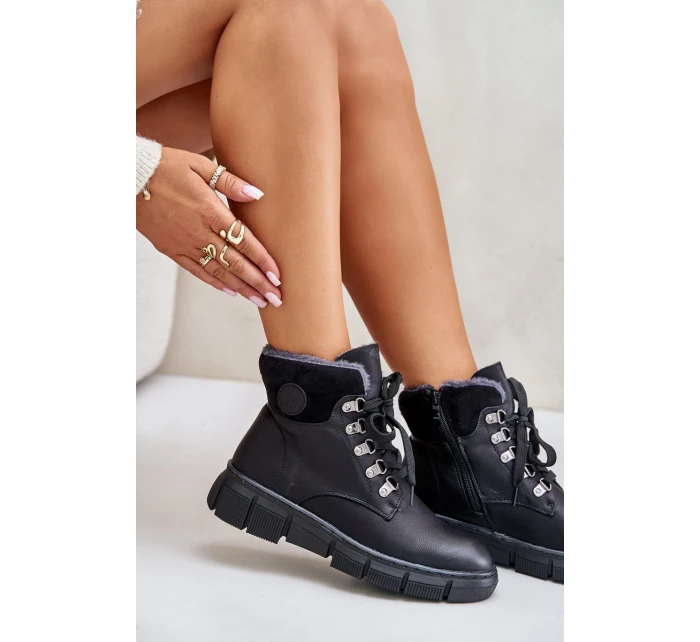 Damskie Ocieplane Botki Trapery Na Zamek Czarne Mevanisa