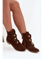 Zamszowe Botki Damskie Z Ozdobnymi Kwiatkami Zazoo 3085 Brązowe