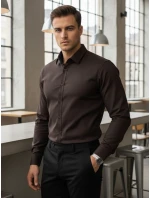 Pánská elegantní hladká tmavě hnědá košile SLIM FIT Dstreet model 21995794 - FashionStreet