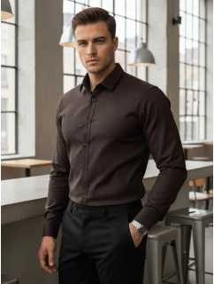 Pánská elegantní hladká tmavě hnědá košile SLIM FIT Dstreet model 21995794 - FashionStreet